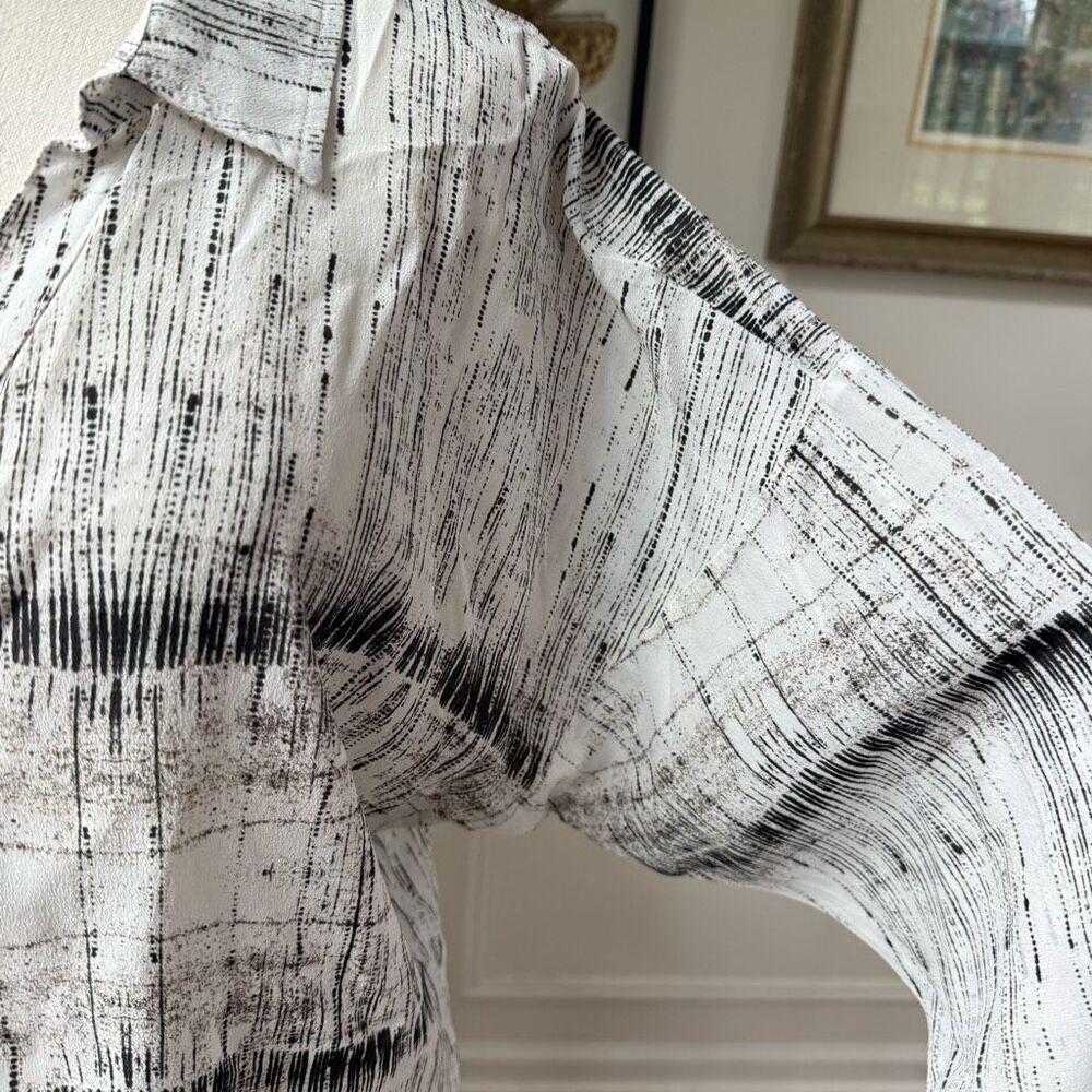 AS by DF 100% Silk Oversized Blouse Black Ivory Abstract XS - Picture 5 of 7